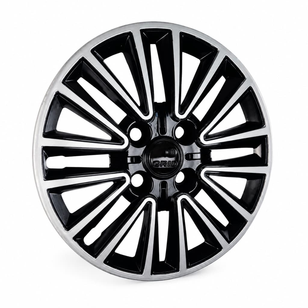 Jogo 4 Calotas Esportiva Aro 14 Sport Preto/Prata Com Emblema Grid Encaixa Gol Palio Celta Corsa HB20 Ka - 411CB-PBP-E