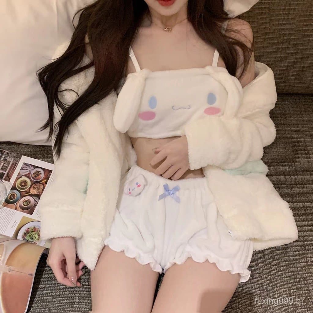 Cinnamoroll De Duas Peças De Roupas Fofas De Pijamas, Pijama De Pelúcia Feminino Sanrio Roupas Femininas Anime Fantasias