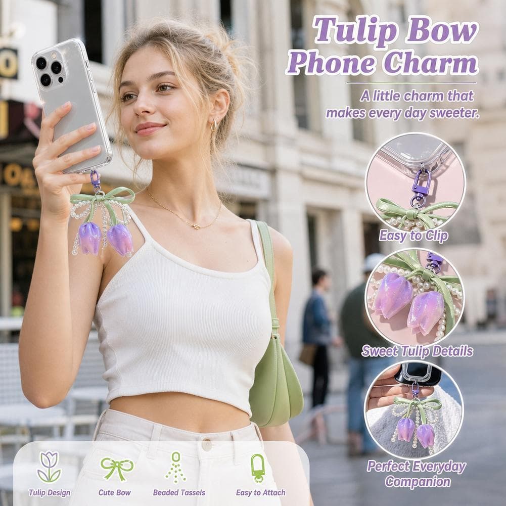 Doce Tulipa Pérola Arco Saco Charme Que Dobra Como Um Cordão De Telefone Acessório Elegante Feito À Mão Para M7