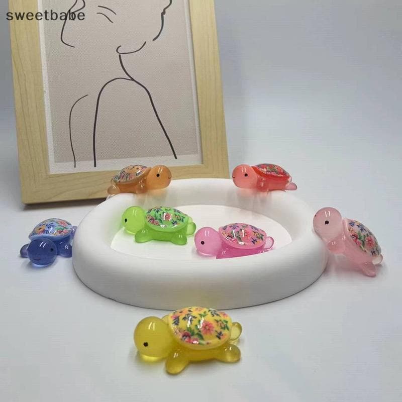 Desenhos Animados Luminosos Tartaruga Flor Impressão Diy Ornamento Brilho-No Escuro Acessórios De Resina Aquário Tanque