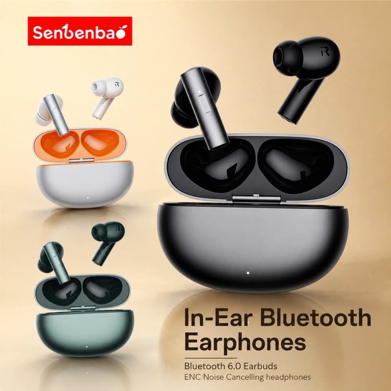 Senbenbao N70 Fones De Ouvido Intra-Auriculares Sem Fio BT 6.0 Baixa Latência ENC Com Cancelamento De Ruído Galvanizado