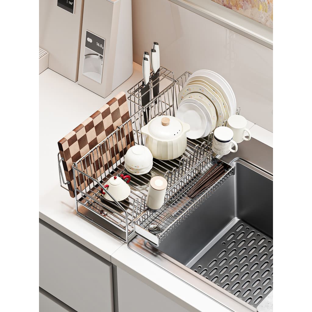 Rack de armazenamento de pratos rack de cozinha sem instalação 304 bancada de aço inoxidável cesta de drenagem prato rac