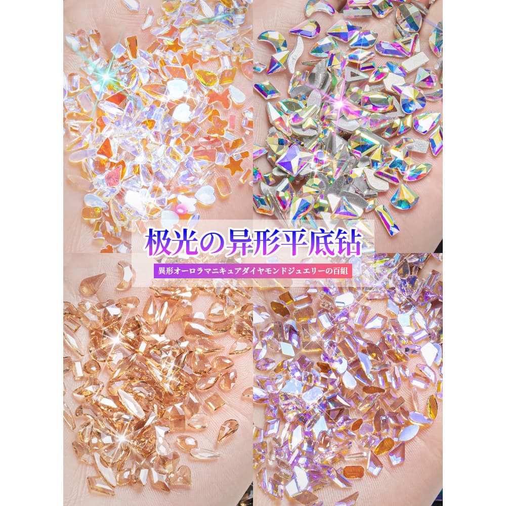 Manicure diamante em forma especial fundo plano jóias de diamante grande strass misturado novo estilo influenciador esti