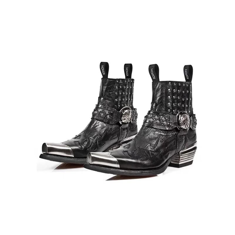 Botas femininas de bico fino com detalhes metálicos, plataforma alta, salto grosso, pretas, com cadarços e rebites, nova