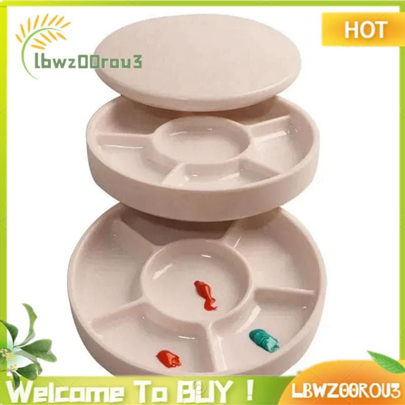 Paleta Redonda De Imitação De Porcelana De Pintura Em Aquarela Acrílica Com Tampa Bandeja Branca Multifuncional Para For