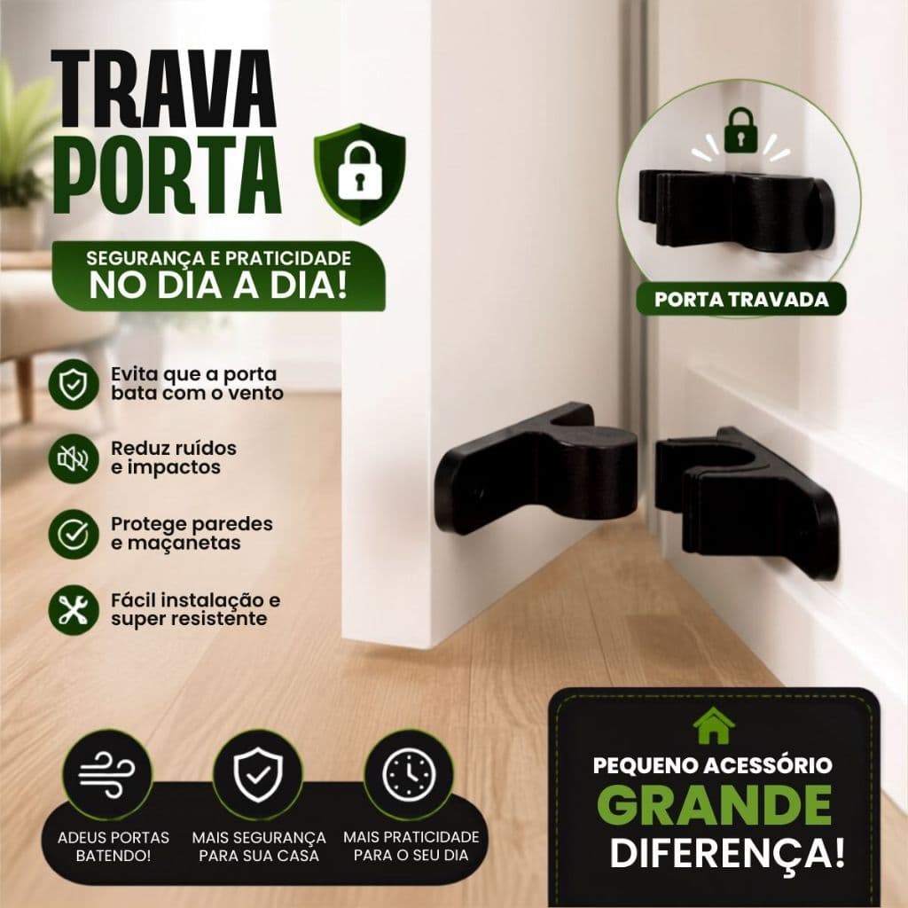 Trava Porta Adesivo Sem Furo Fixador de Porta Universal Batente Prendedor Trava Portas Parede Casa