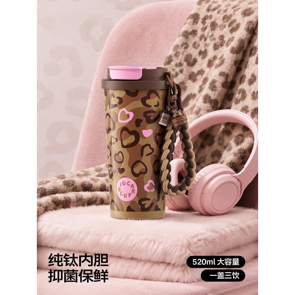 Baiy leopardo impressão puro titânio copo térmico xícara de café copo de água de alto valor conveniente portátil copo de