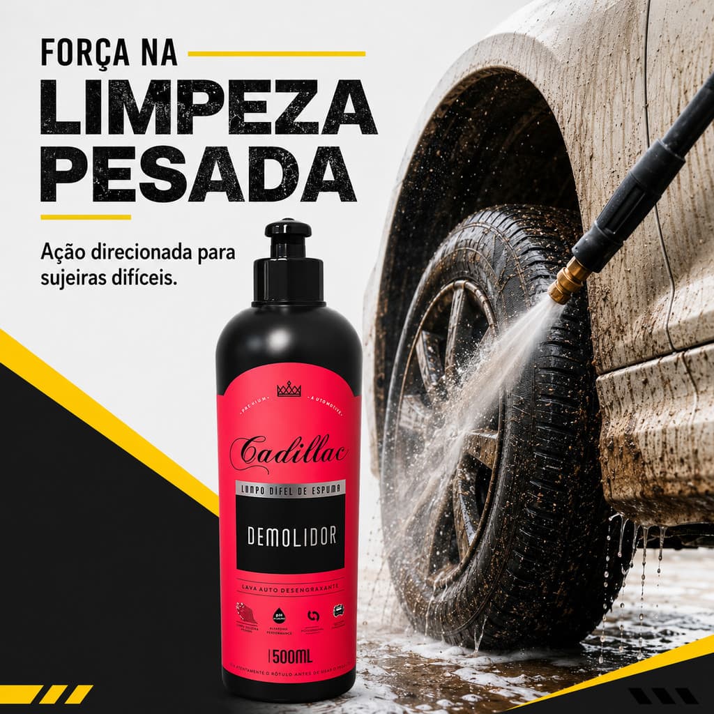 Lava Autos Demolidor Cadillac 500ml Shampoo Automotivo Limpeza Pesada Sujeira Difícil Carro Moto