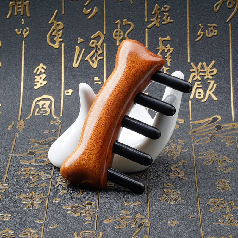 Pente de massagem portátil com cabeça de cinco dedos, pente de sândalo, pente de dentes grandes, estilo influenciador fe