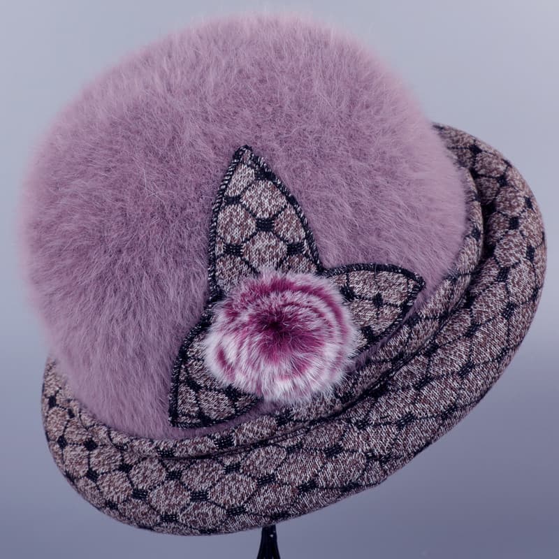 Chapéu de idosos de meia-idade feminino outono inverno mãe bacia chapéu velo grosso chapéu de pele de coelho avó idosos