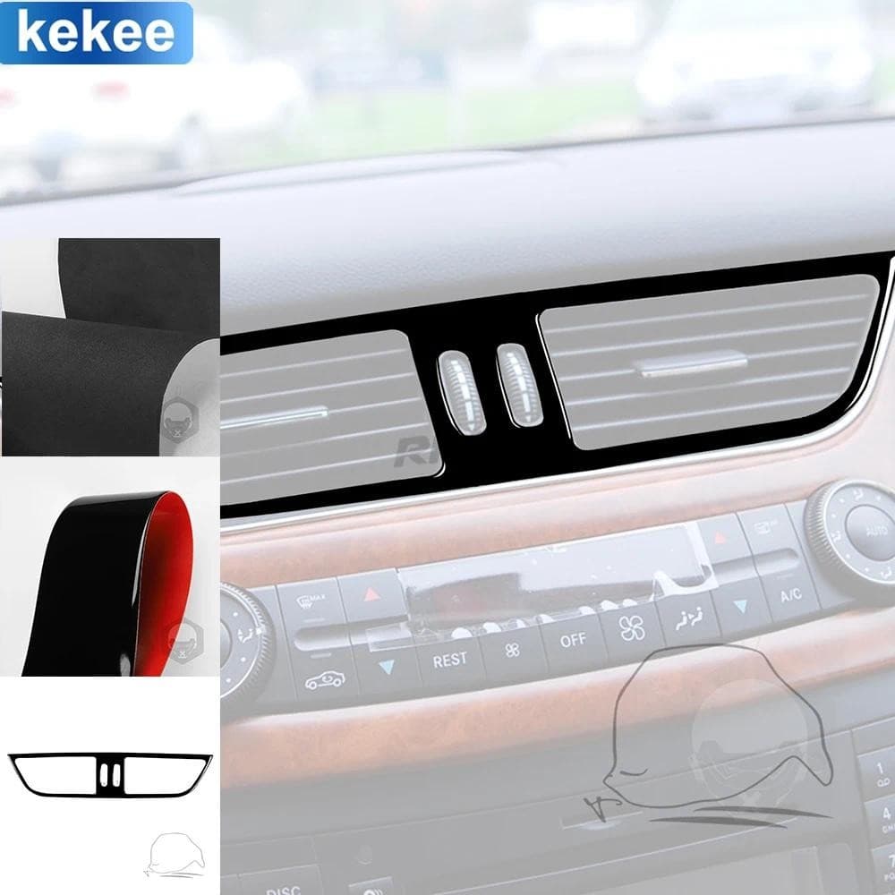 Para Mercedes CLS C219 2004-2009 Centro Saída De Ar Quadro Capa Tuning Virar Pele Macio Piano Preto Adesivo Acessórios I