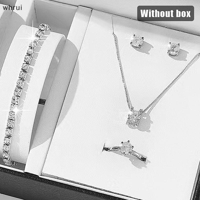 [WHRUI] Conjunto De Joias Femininas De Luxo Anel Nelace Brincos Pulseira De Strass Moda