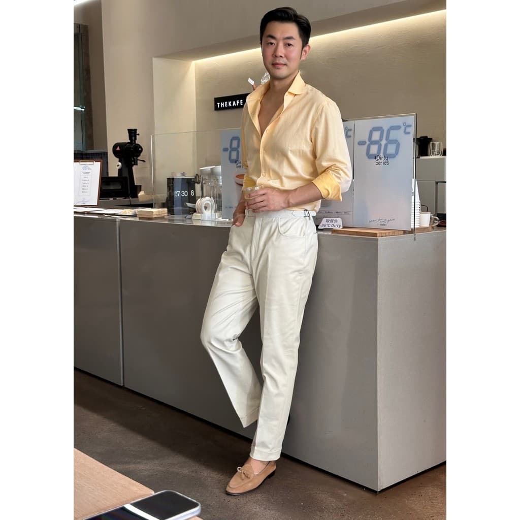 Japonês macio lavado bege calças casuais estiramento masculino outono nápoles calças casuais tornozelo comprimento calça