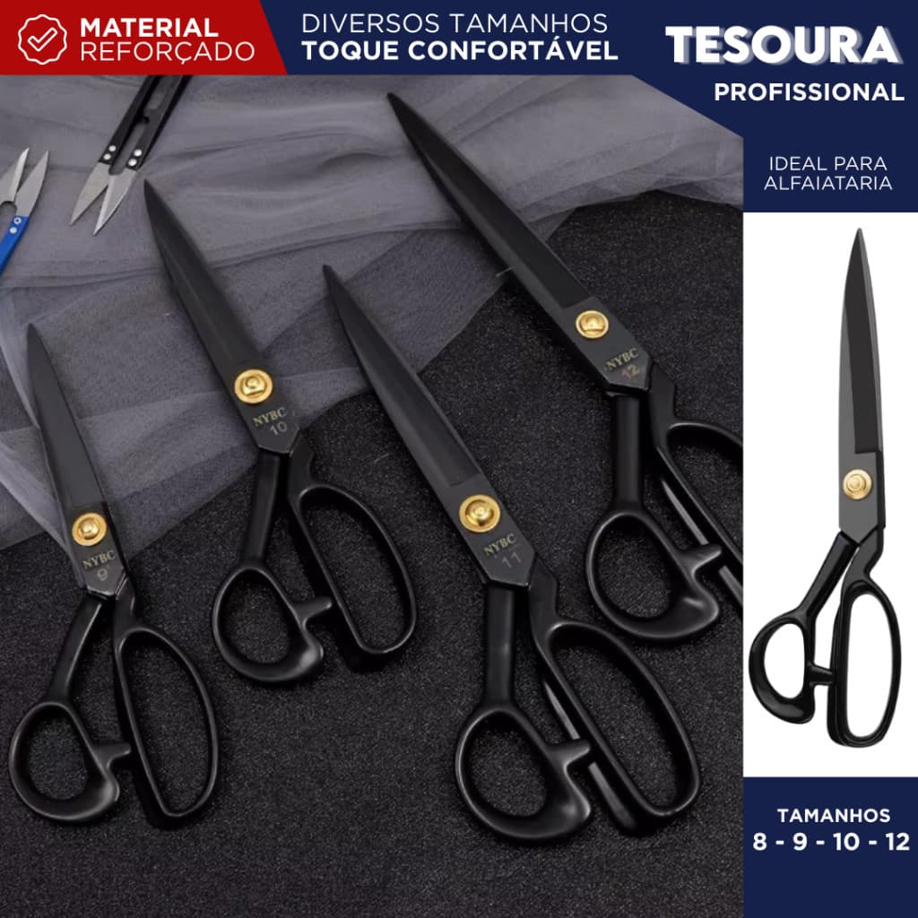 Tesoura Alfaiate Profissional Corte Reto e Potente em Aço Carbono Resistente e Durável | Mazzal