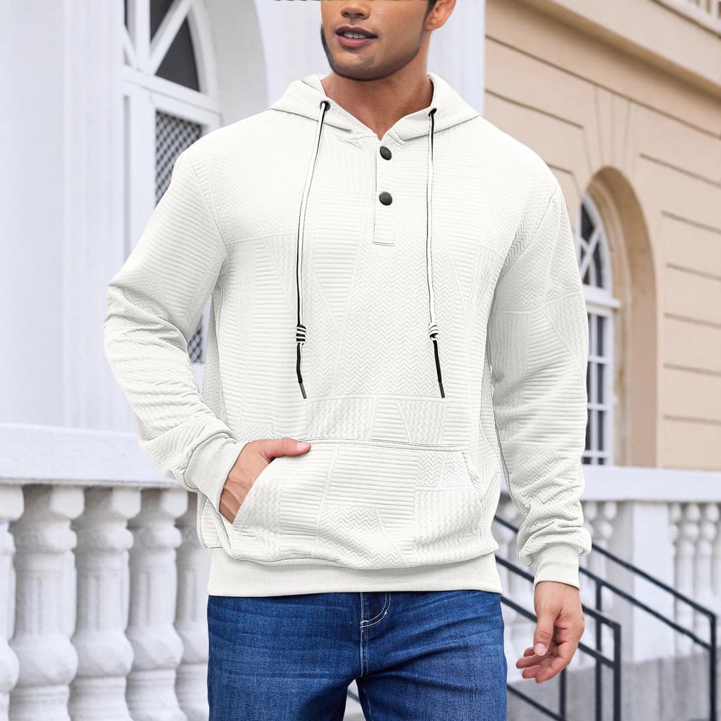 Novo europeu americano outono inverno pesado botão de manga comprida Hoodie Casual esportes Jacquard moletom