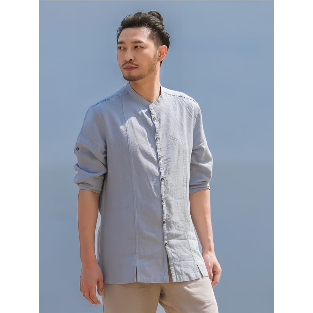 Nan Ma estilo chinês Ramie manga curta masculina verão novo estilo fino camisa de linho completa literária masculina man