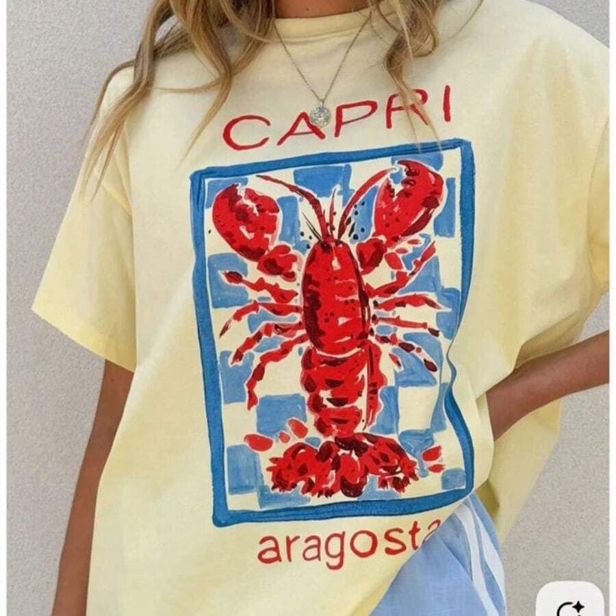 Camiseta Tshirt Capri Aragosta Feminina Básica Inspiração F A R M 100%Algodão Premium