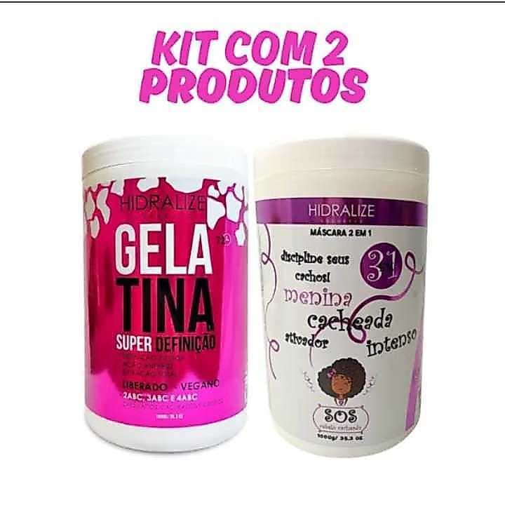 Gelatina Capilar Super Definição + Creme de Pentear Menina Cacheada Hidralize 1kg Cada