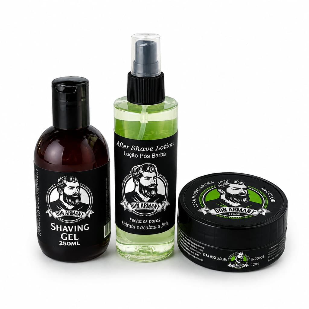 Kit para Barbear e Modelar Barba – Gel de Barbear, Loção Pós-Barba e Cera Modeladora