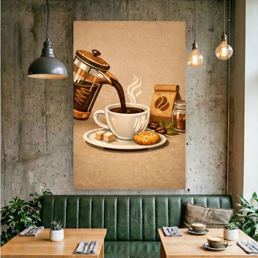 Quadro Decorativo Café Premium – Xícara de Café Bule e Grãos Arte Moderna Cozinha Cantinho do Café