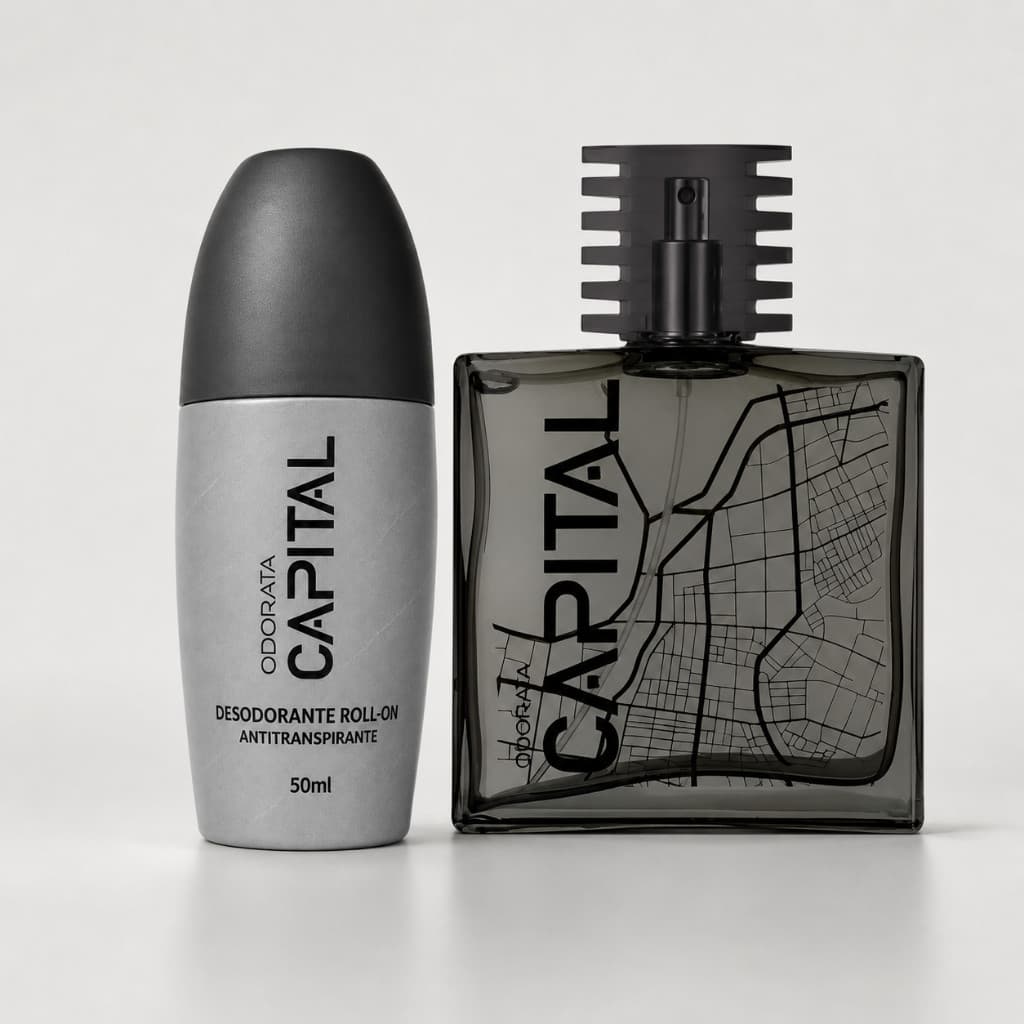 Kit Capital Odorata Masculino Perfume E Roll-On Antitranspirante Fragrância Cítrica Amadeirada Sofisticada