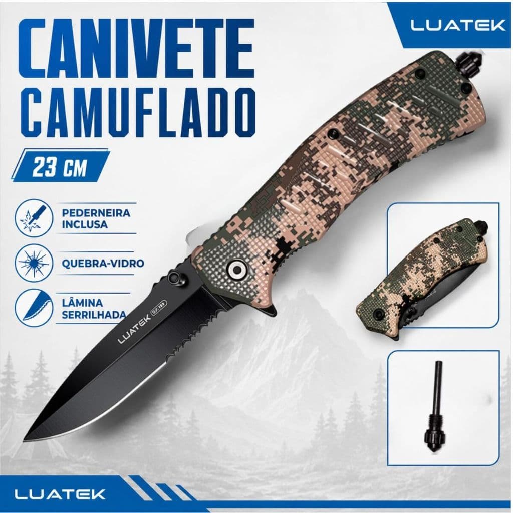 Canivete Luatek D02 Outdoor Multifuncional 23cm Pederneira Quebra Vidro