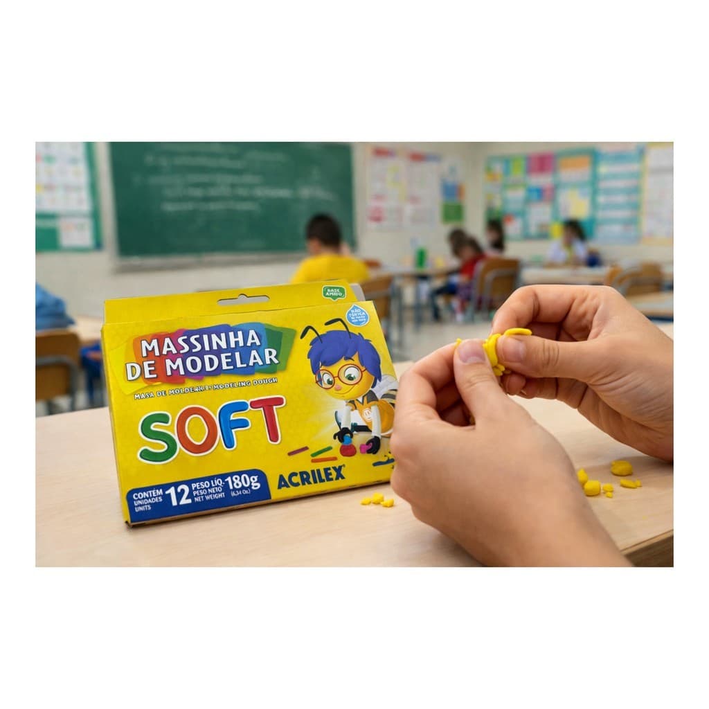 Massinha de Modelar Soft 12 Cores - Kit com 1/2/3/4/5 Caixas - Acrilex