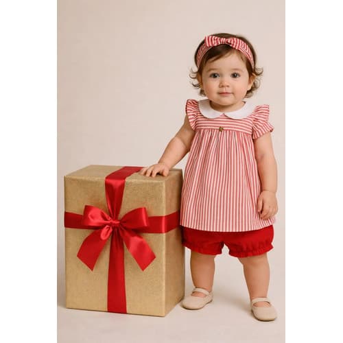 Conjunto Infantil Menina Shorts Bata Batinha Listrada Com Laço Verão Casual Blusa Bermuda Roupa Bebê Confortável