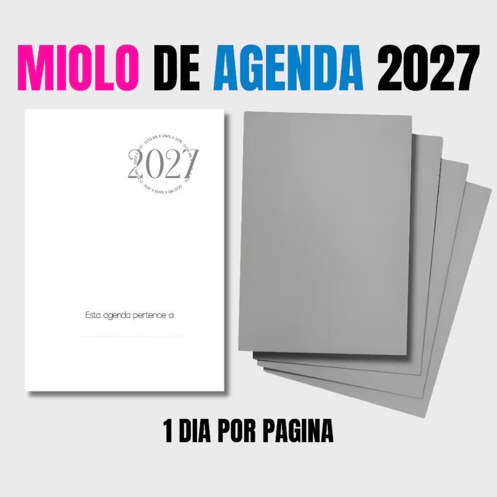 20 Miolo De Agenda 2027-1 Dia por página/ 354 Páginas + Capa dura / Impresso no A5