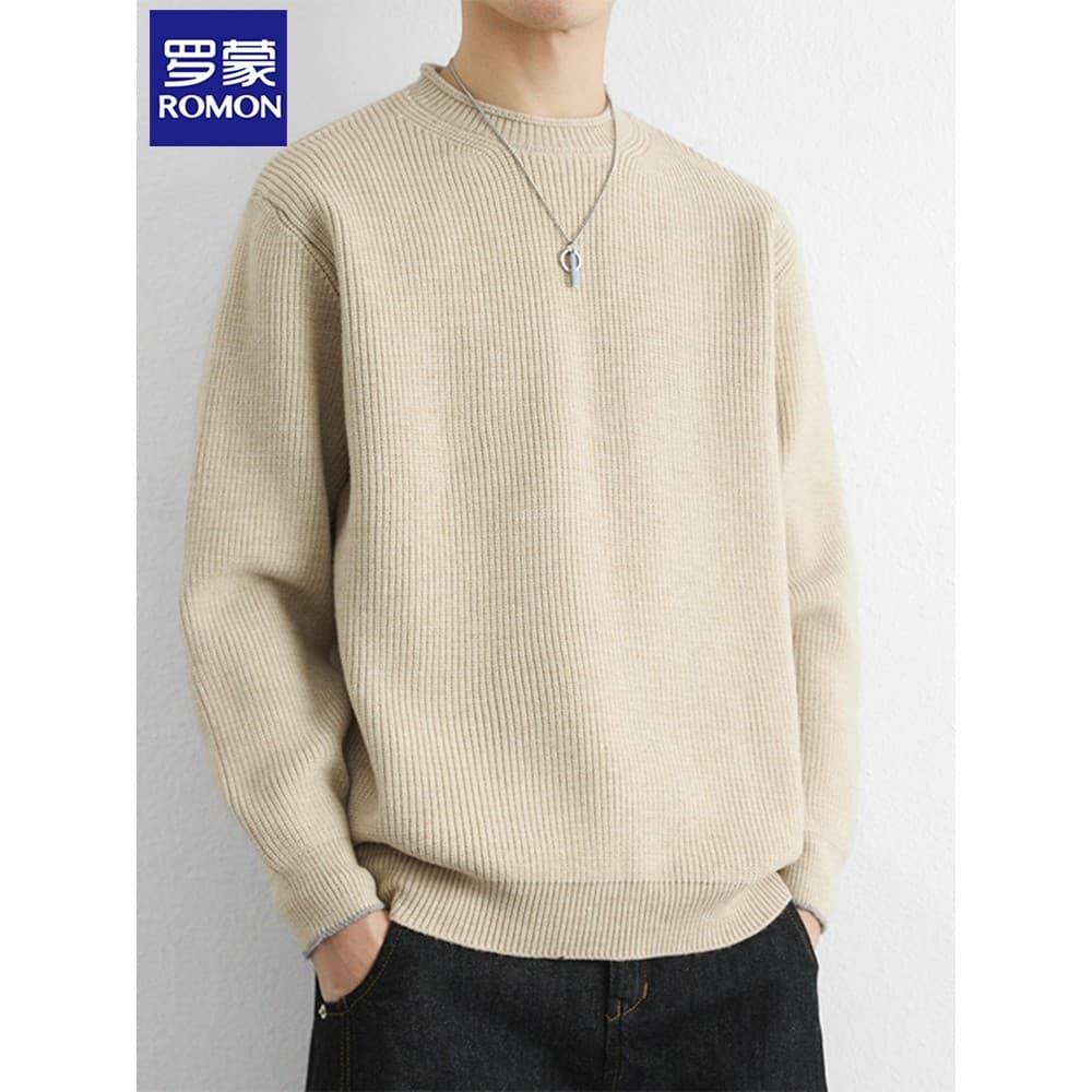 Lomon estilo básico outono inverno cor sólida em torno do pescoço camisola masculina engrossado camisola quente camisola