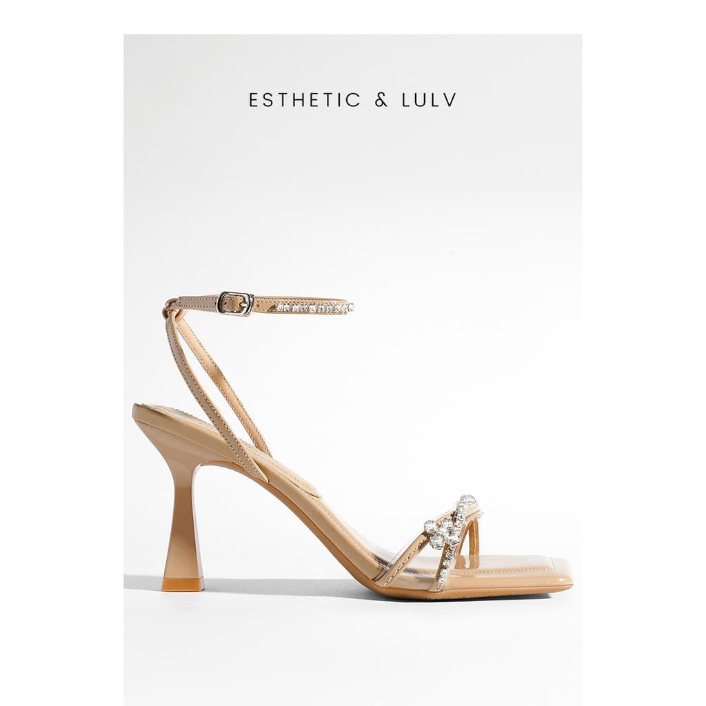 Suave cor Nude sandálias de salto alto feminino verão strass cinta bonito pequeno salto alto feminino verão salto grosso