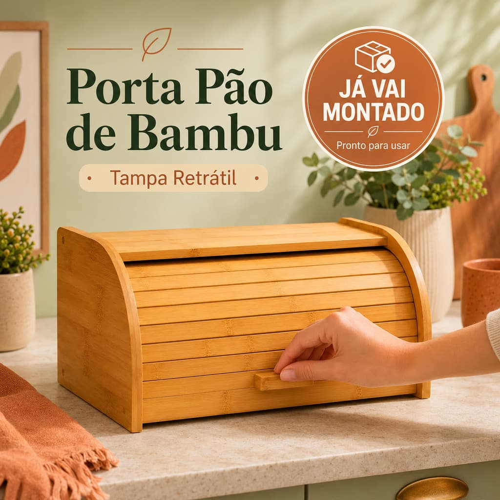 Porta Pão Bambu com Tampa Retrátil Montado Organizador Mesa Multiuso Prático Cozinha  Doces Pães Bolos Alimentos Cesta