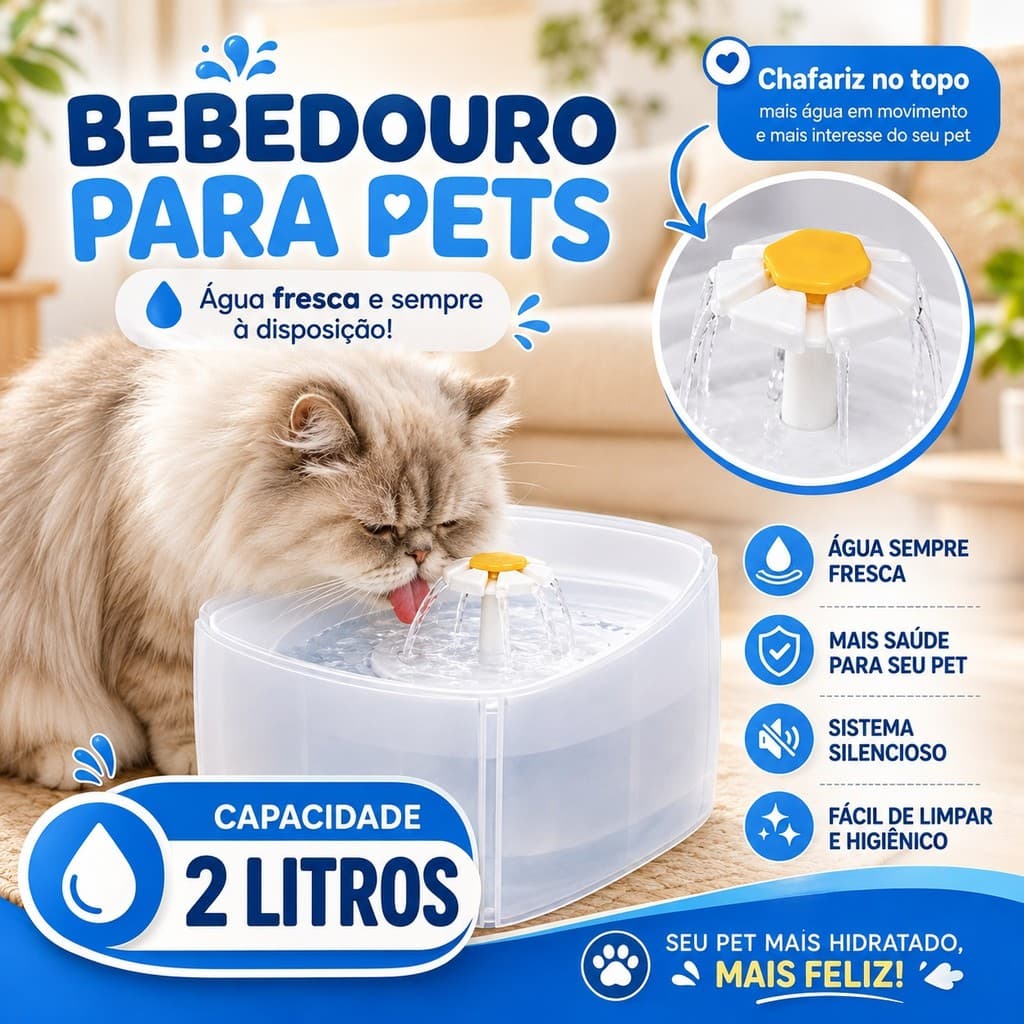 Fonte de Água Automática para Gatos ​​com Filtro de Circulação Baixo Consumo de Energia e Fácil de Limpar