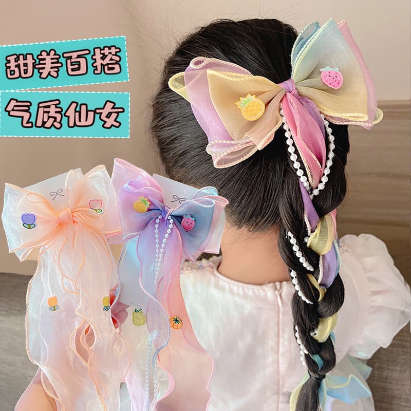 Super fada arco cocar crianças flor longo Streamer trançado grampo de cabelo verão novo estilo princesa Hairpin menina c
