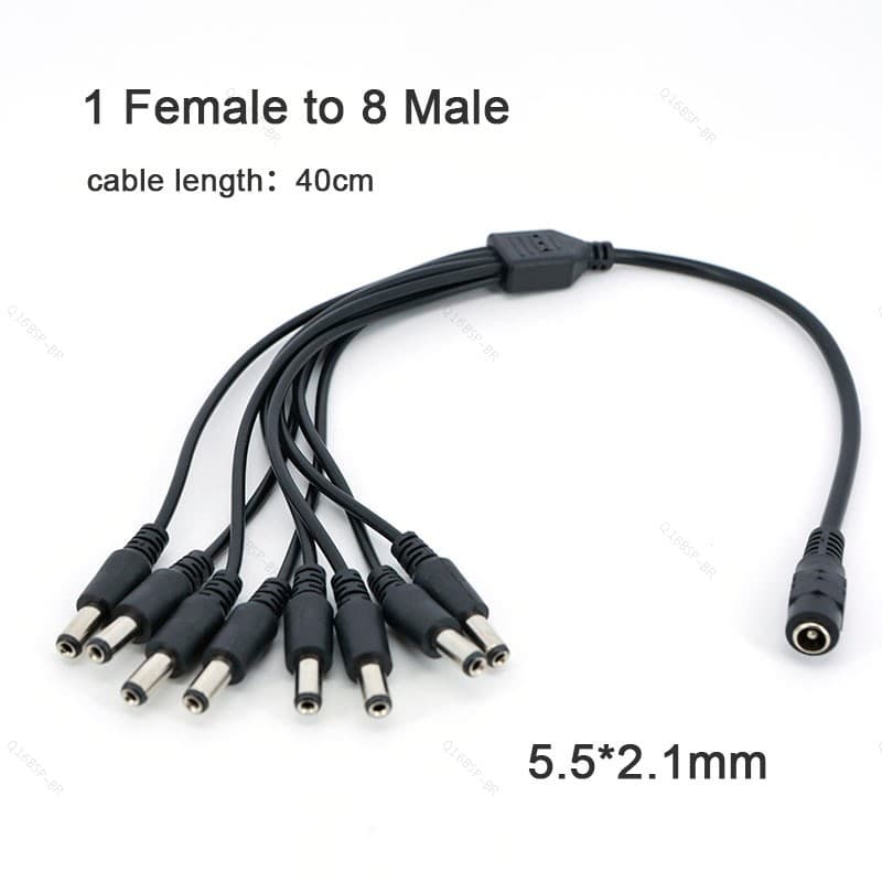 Fonte De Alimentação 12V DC 1 Fêmea Para 8 Machos Cabo De Extensão De Plugue Divisor 5.5 * 2.1mm Conector BR16B