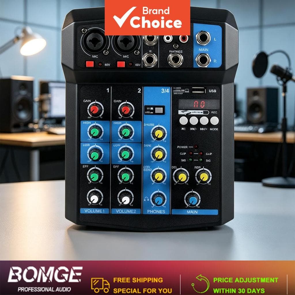 BOMGE Estúdio Misturador de Áudio com Interface USB, Phantom Power 48V e Display LED para Gravação, Podcast, Festa e