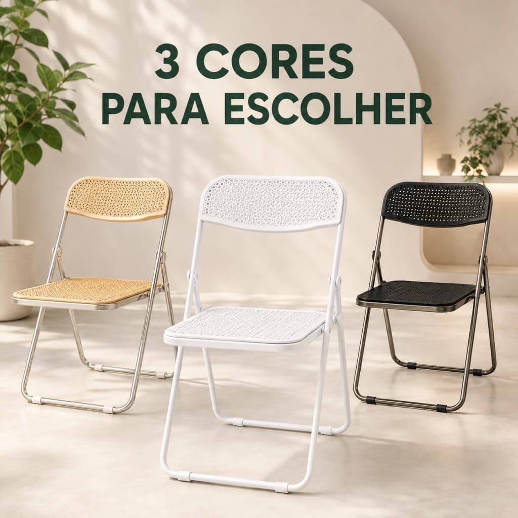 Cadeira Retrátil Vime Sintético Três Cores Disponíveis, Armação Metálica Cromada Leve, Sistema De Dobra Simples