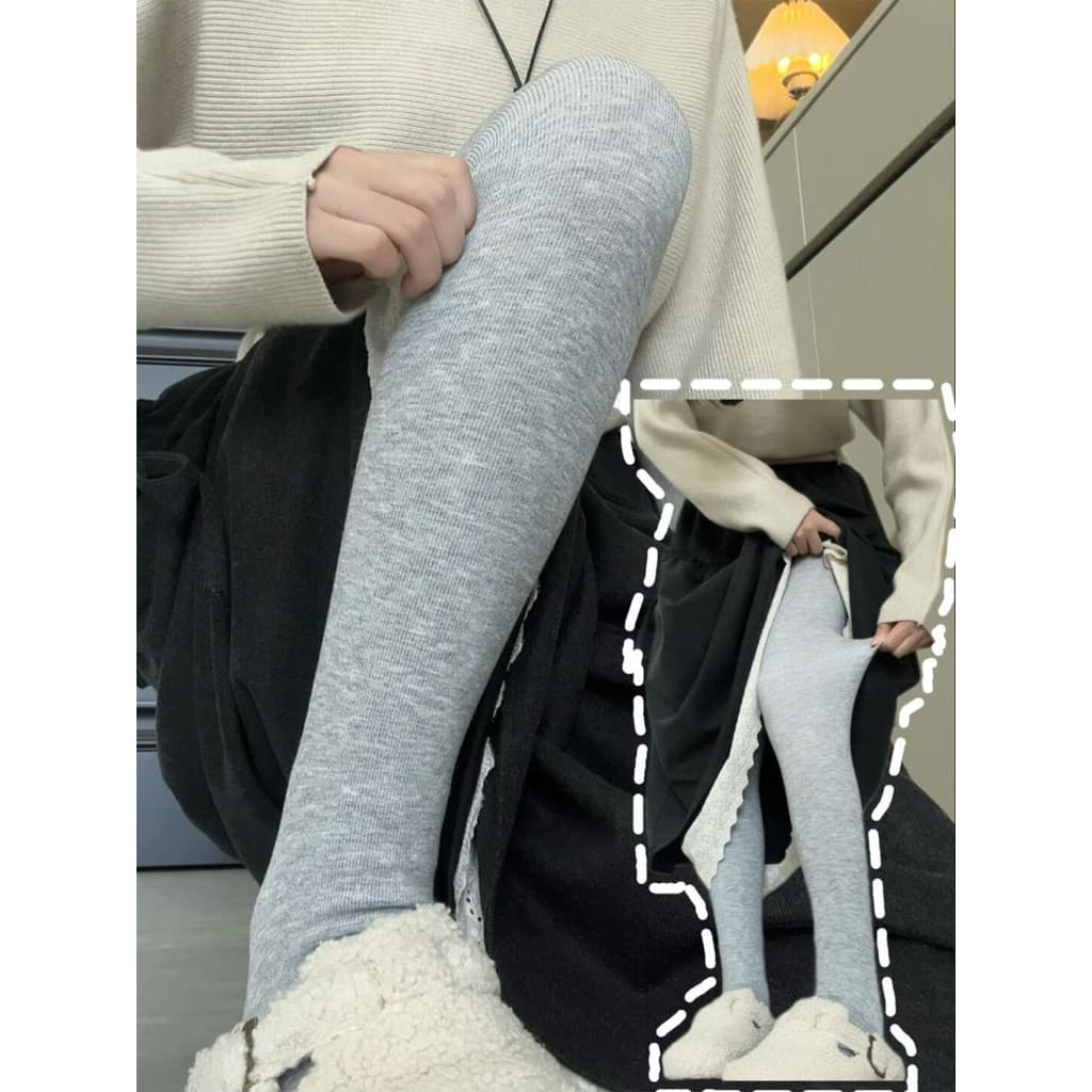 Cinza claro forro de lã Leggings feminino outono inverno 2025 novo estilo fino-ajuste mais magro olhar calças de algodão