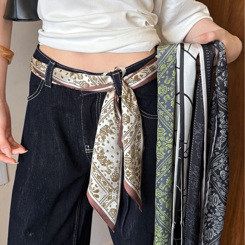 Longo caju flor Streamer lenço de seda cinto feminino Retro High-End pescoço combinando cachecol decoração acessórios de