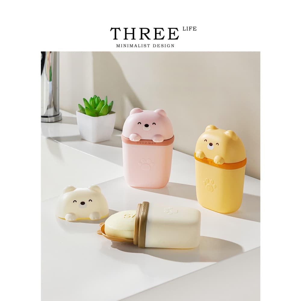 Tlife · Urso · Caixa de sabonete para viagem portátil selada dreno Mini caixa de sabonete com tampa de armazenamento | U