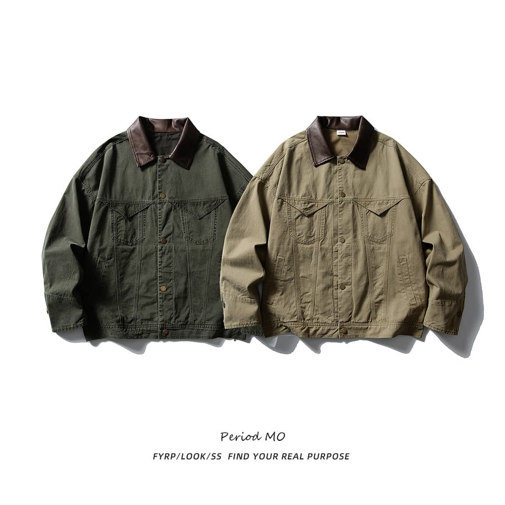 FYRP Momo Americano Retro Lavado Puro Algodão Macacão Jaqueta Homens Street Wear Primavera Outono Solto All-Match Top