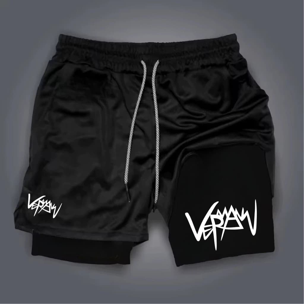 Shorts Bermuda 2 em 1 Para Academia treino perfomance Veraw academia maromba short dry compress茫o