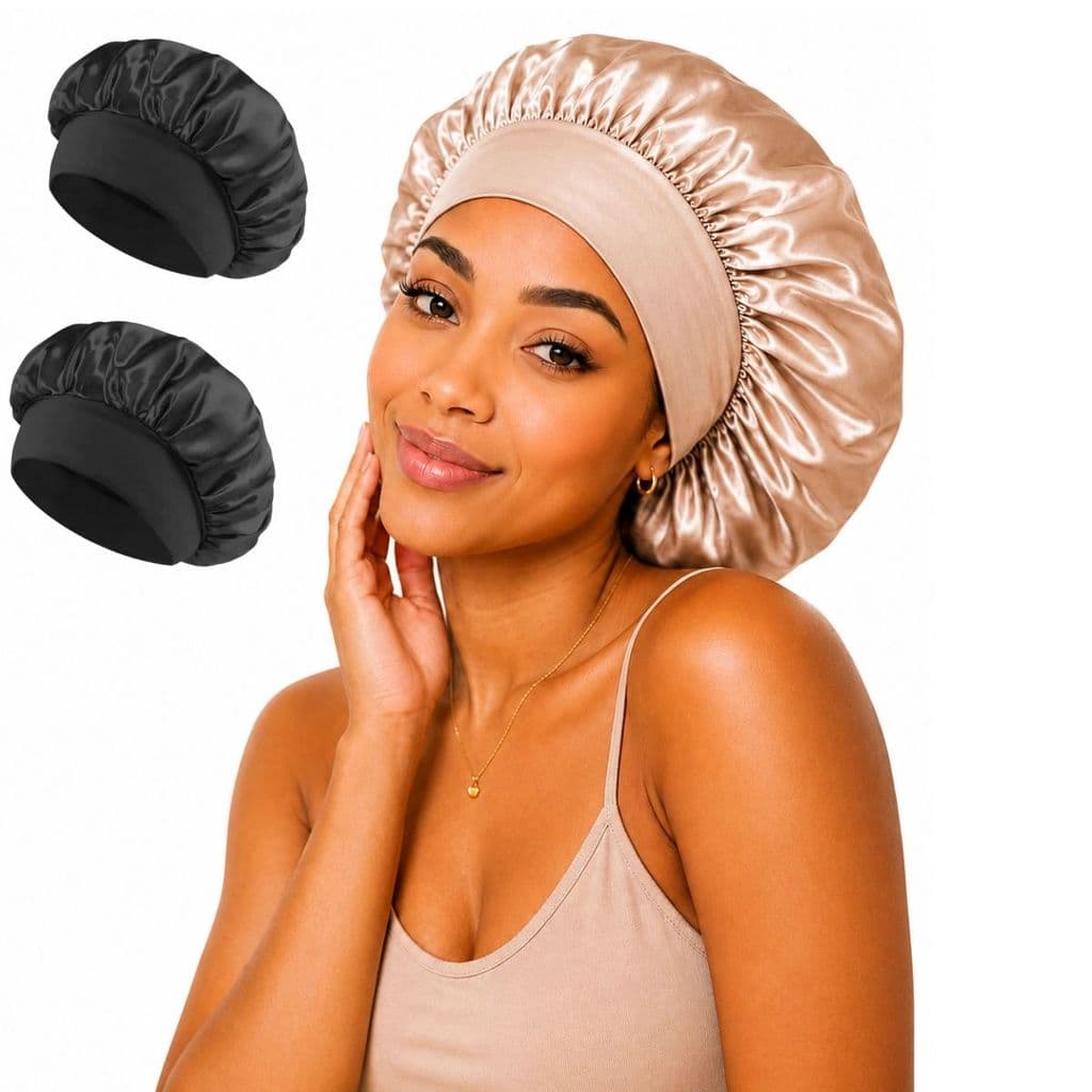 Kit 2 Touca de Cetim Feminina para Dormir Anti Frizz Faixa Larga Proteção para Cabelos Cacheados e Crespos
