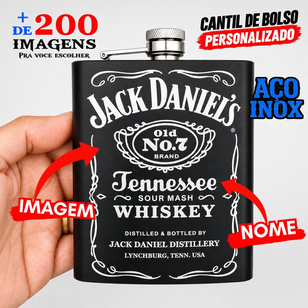 Cantil Aço Inox Personalizado 230ml Whisky Vodka Porta Bebidas Presente Padrinhos