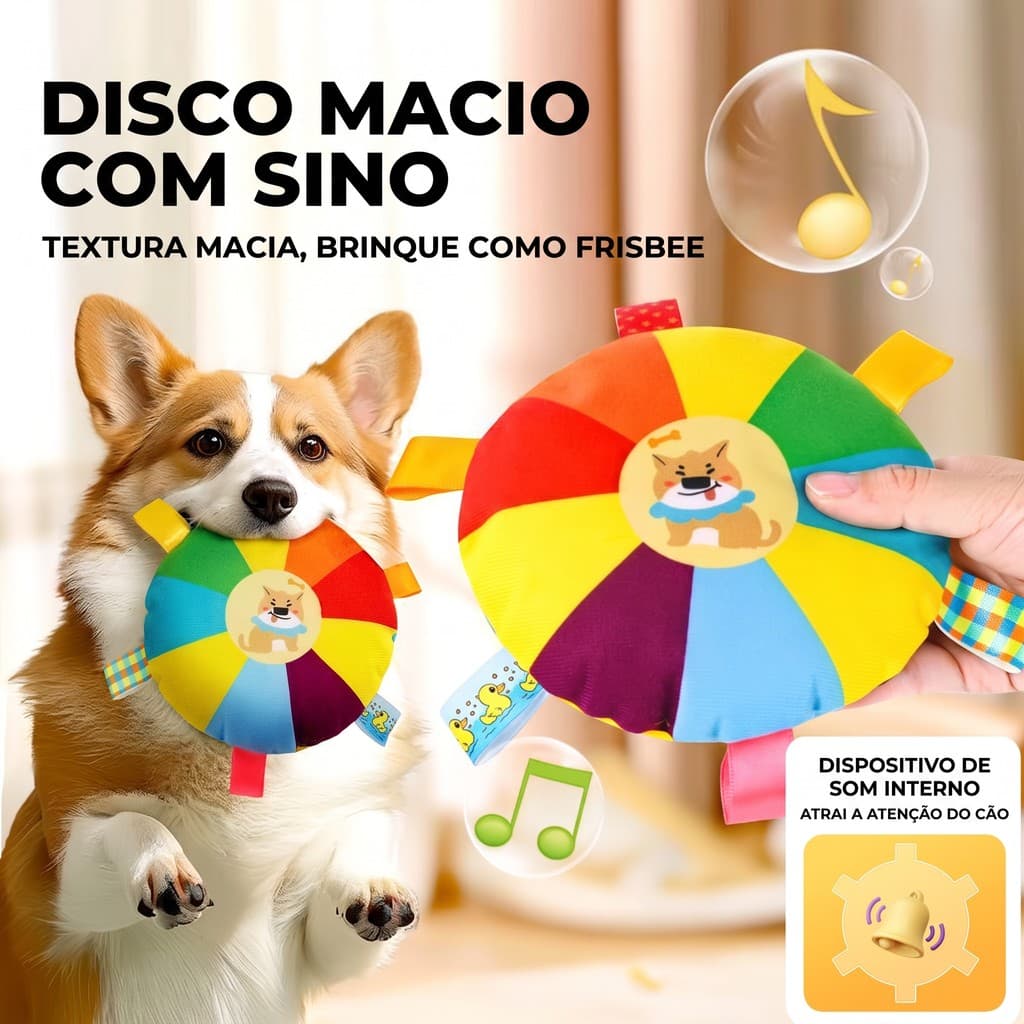 Brinquedo Cachorro Pelucia Disco Mordedor Frisbee Som Apito Interativo Anti-Stress