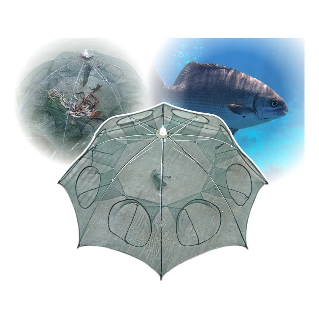 Armadilha Covo Peixe Isca Viva Lambaris Camarões 90x90cm/ peixes com 8 entradas Rede Retrátil