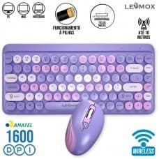 Kit Teclado e Mouse Óptico S/ Fio Colorido - LEY-176A - Lehmox