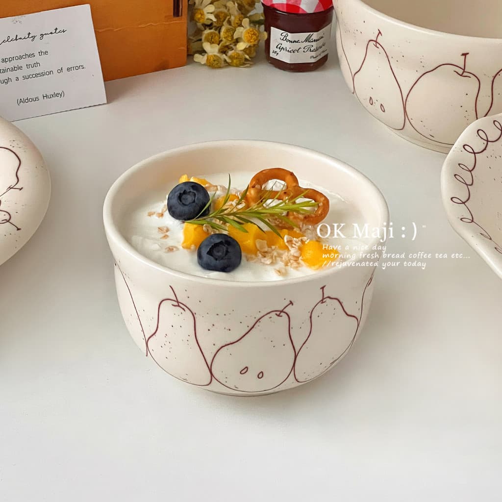 Linda tigela de arroz de cerâmica doméstica 2026 novo estilo tigela de salada de frutas tigela de macarrão fofa tigela d