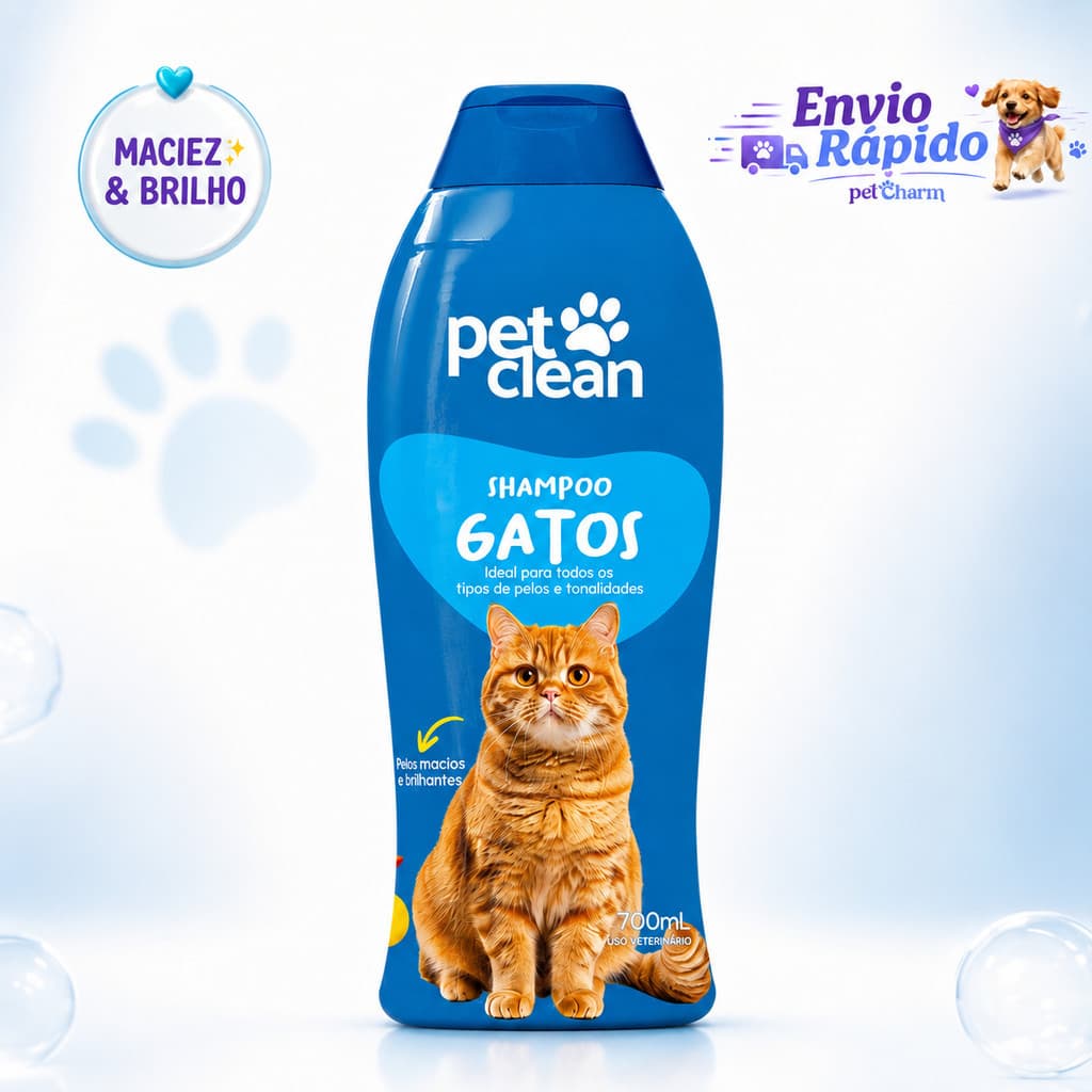 Shampoo Pet Clean para Gatos 700ml Limpeza, Maciez e Brilho