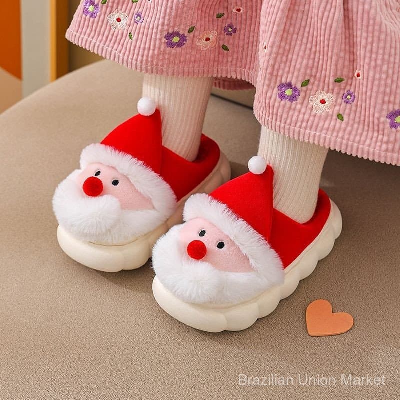 Chinelos casuais de Papai Noel em algodão, adequados para uso doméstico, interno e externo, com forro de pelúcia espesso